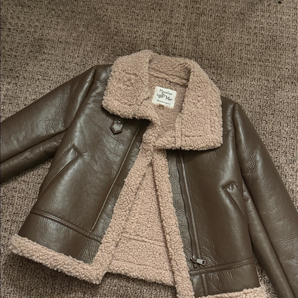 Maralyn & Me Brown Teddy Jacket with Cream Accents